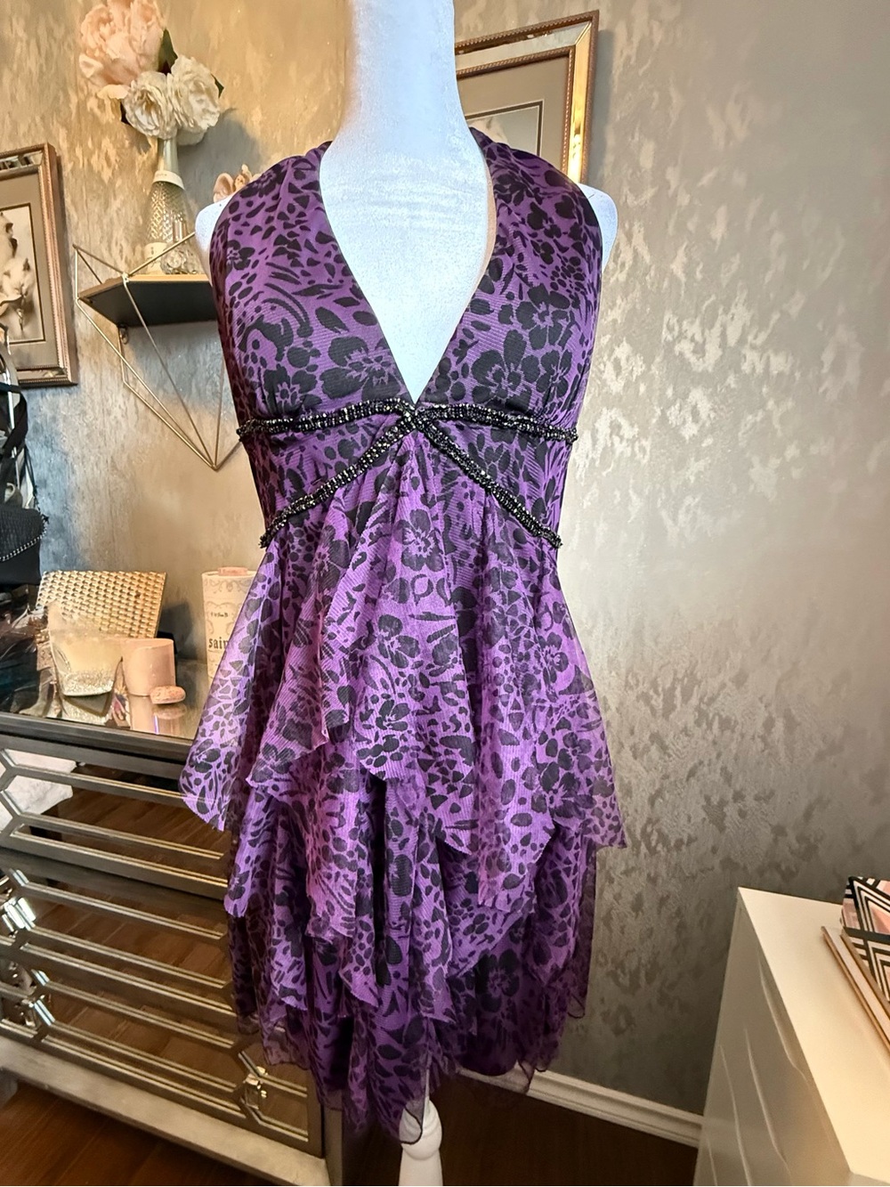 Purple and Black Halter Dress by Roberta Size 10/12/Large